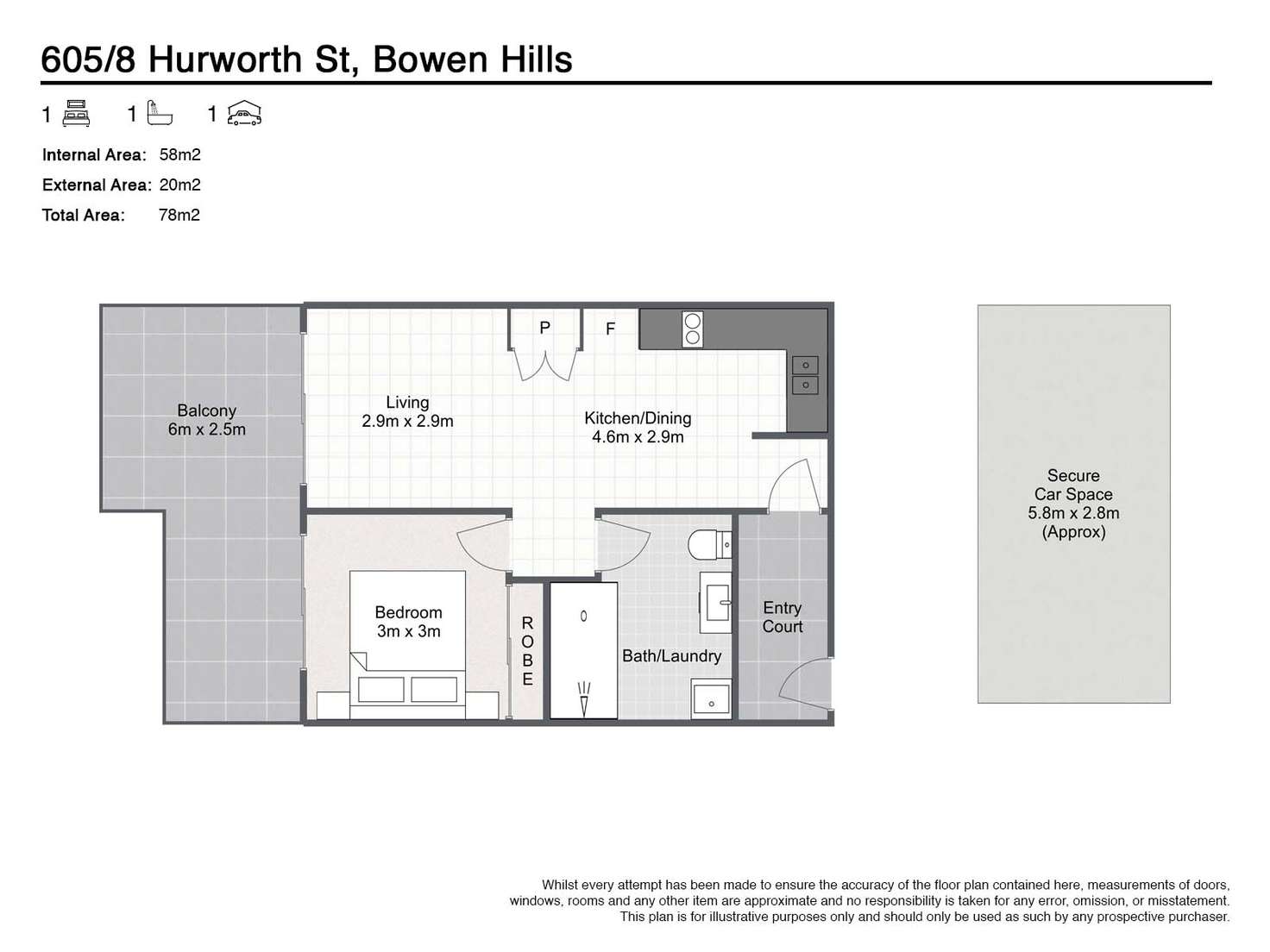 Floorplan of Homely unit listing, 605/8 Hurworth Street, Bowen Hills QLD 4006