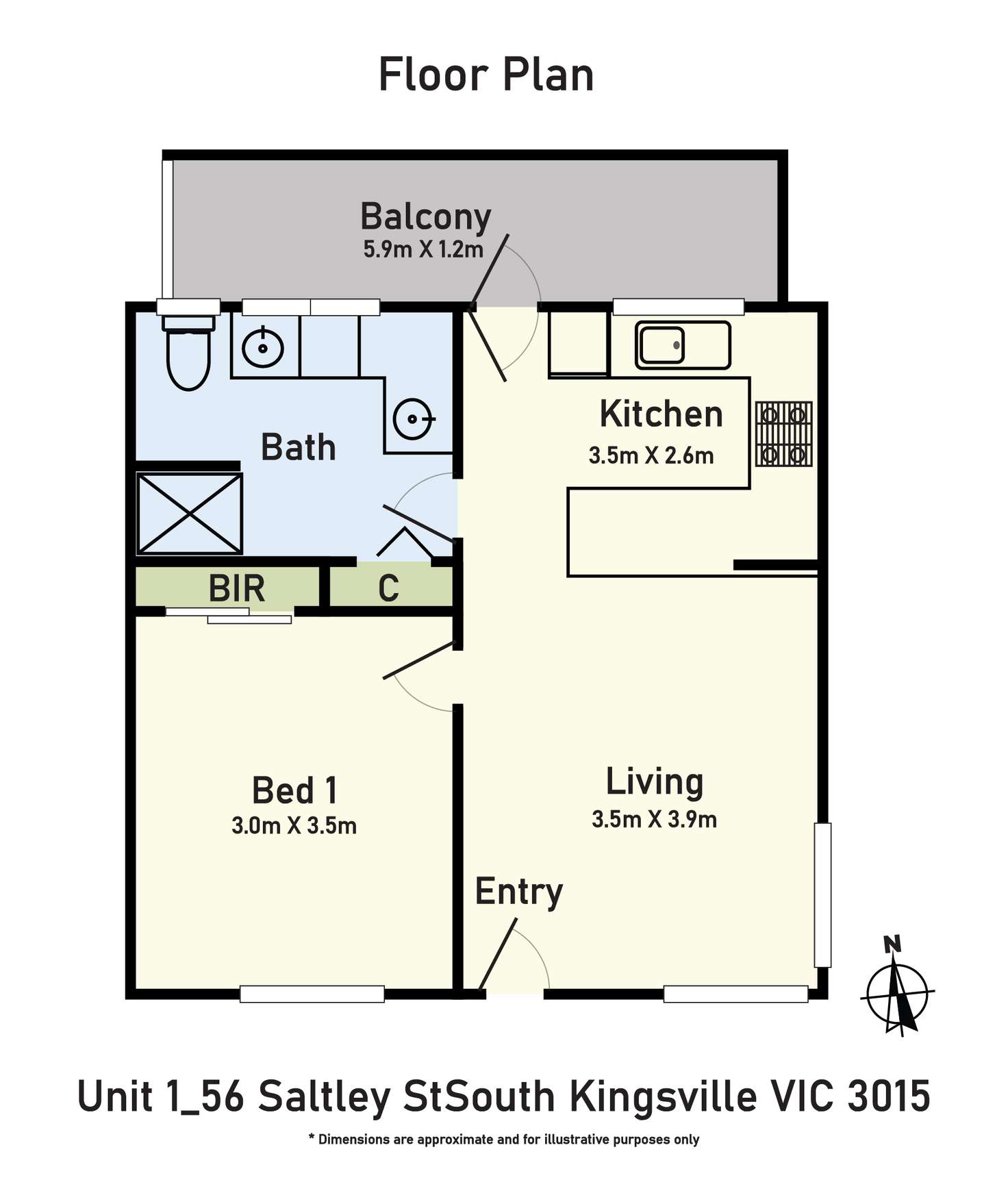 Floorplan of Homely unit listing, 1/56 Saltley Street, South Kingsville VIC 3015