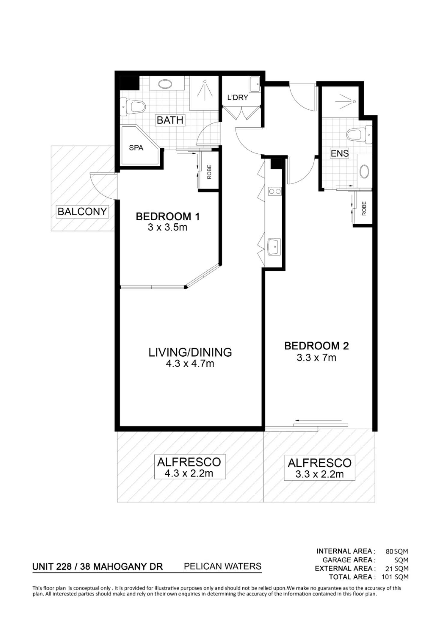 Floorplan of Homely unit listing, 228-229/38 Mahogany Drive, Pelican Waters QLD 4551