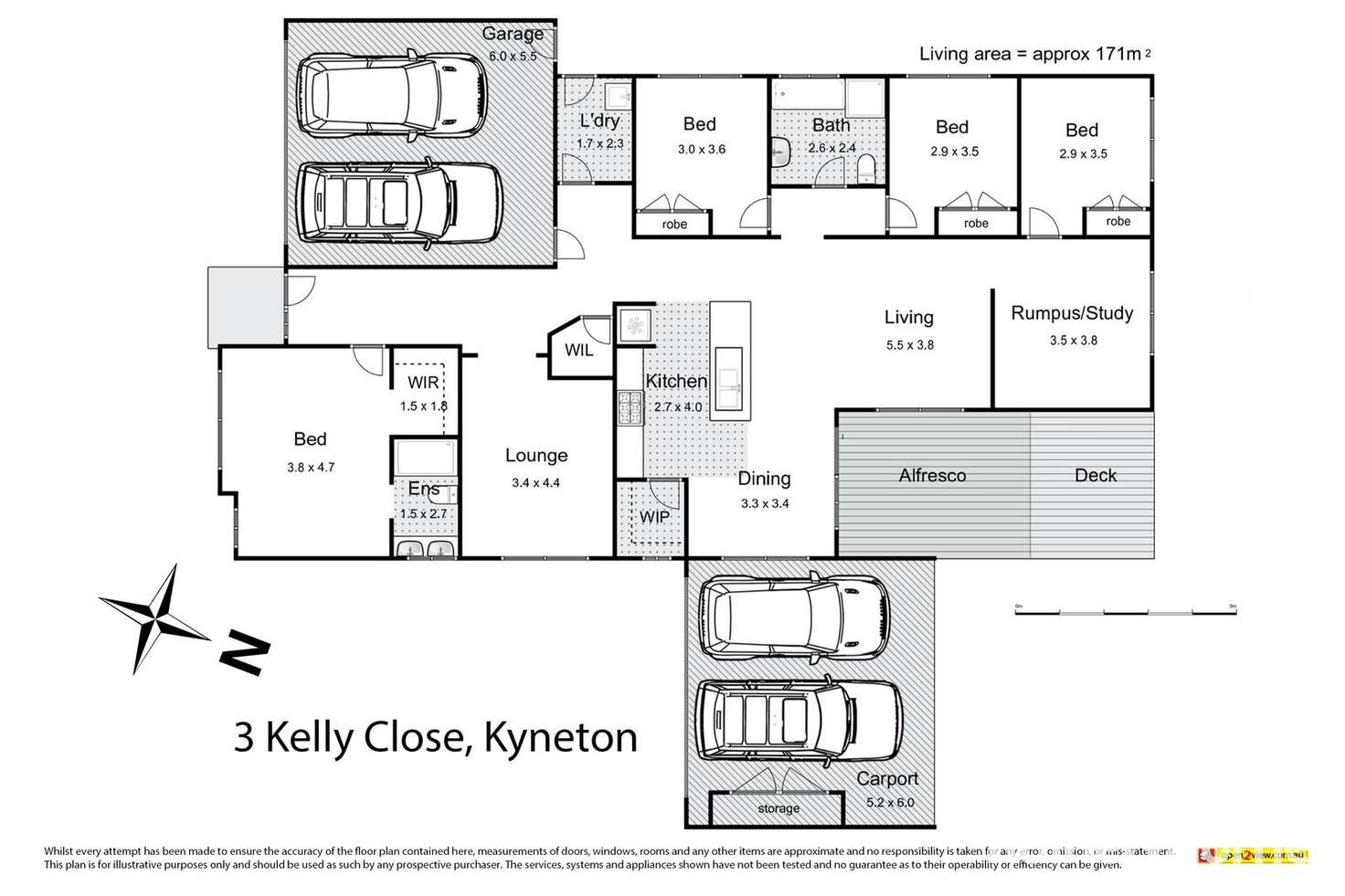 Floorplan of Homely house listing, 3 Kelly Close, Kyneton VIC 3444