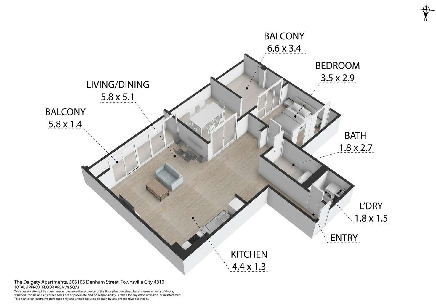 Floorplan of Homely unit listing, 506/106 Denham St, Townsville City QLD 4810