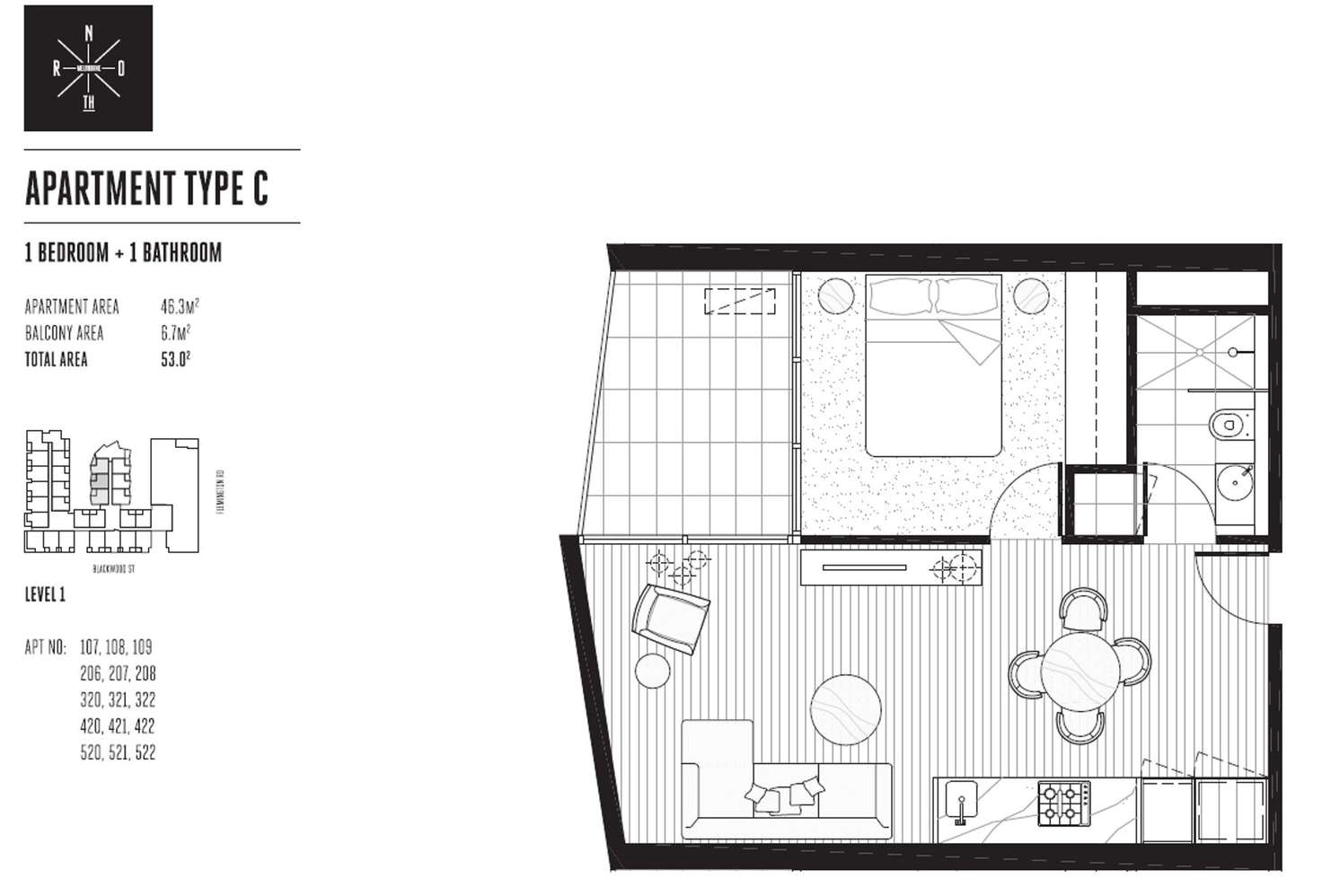 Floorplan of Homely apartment listing, 521/33 Blackwood Street, North Melbourne VIC 3051