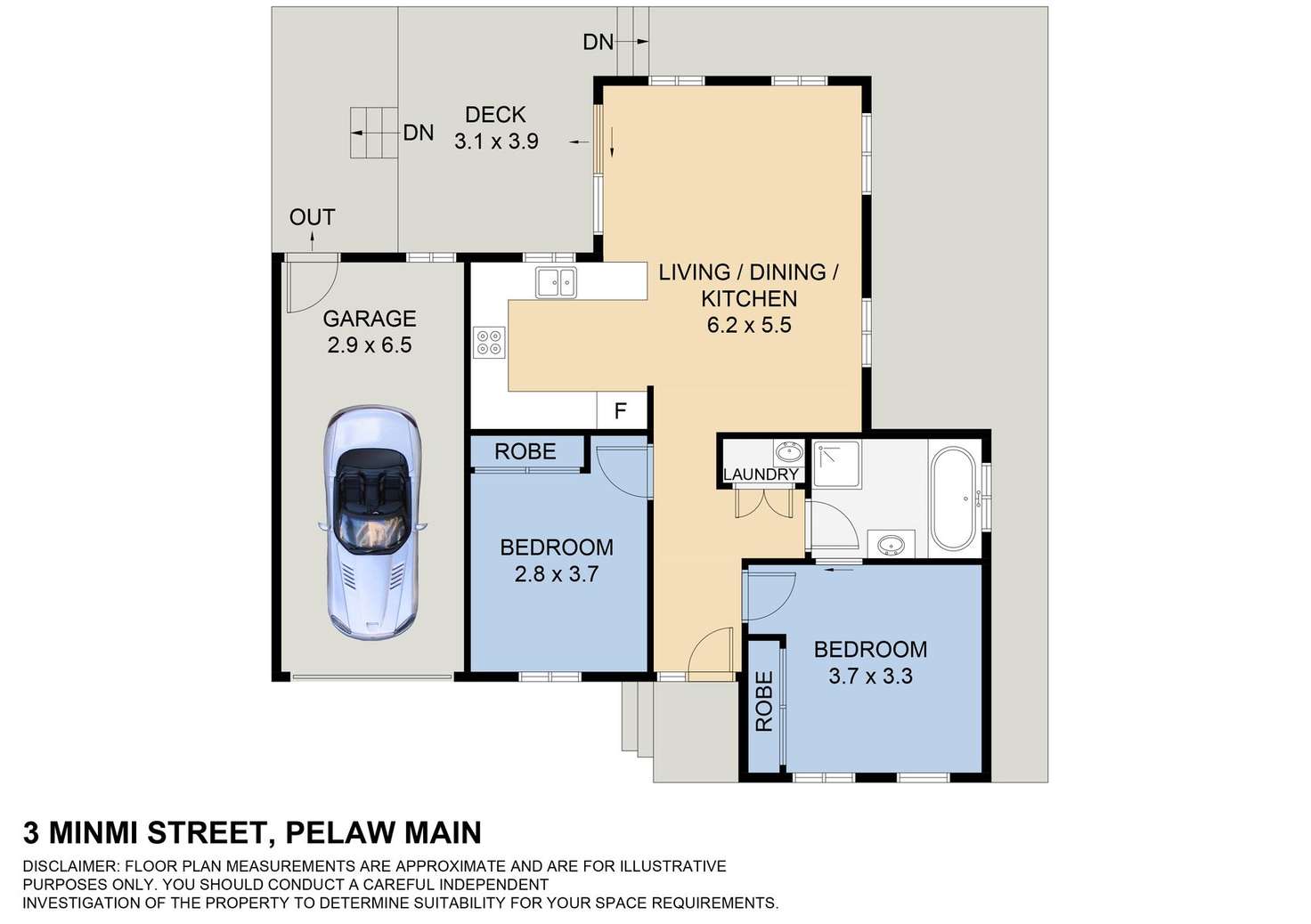Floorplan of Homely semiDetached listing, 3 Minmi Street, Pelaw Main NSW 2327