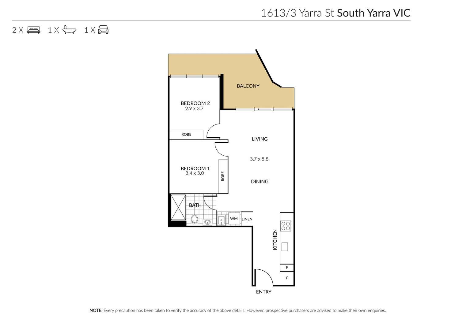 Floorplan of Homely apartment listing, 1613/3 Yarra Street, South Yarra VIC 3141
