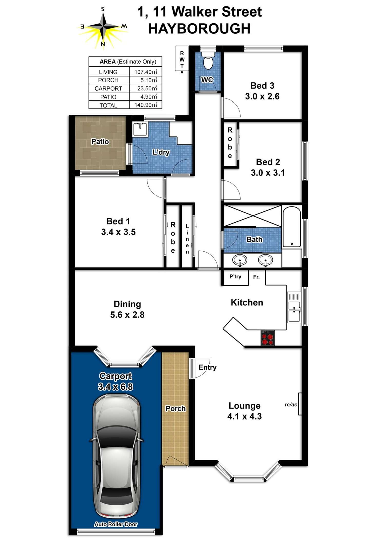 Floorplan of Homely semiDetached listing, 1/11 Walker Street, Hayborough SA 5211