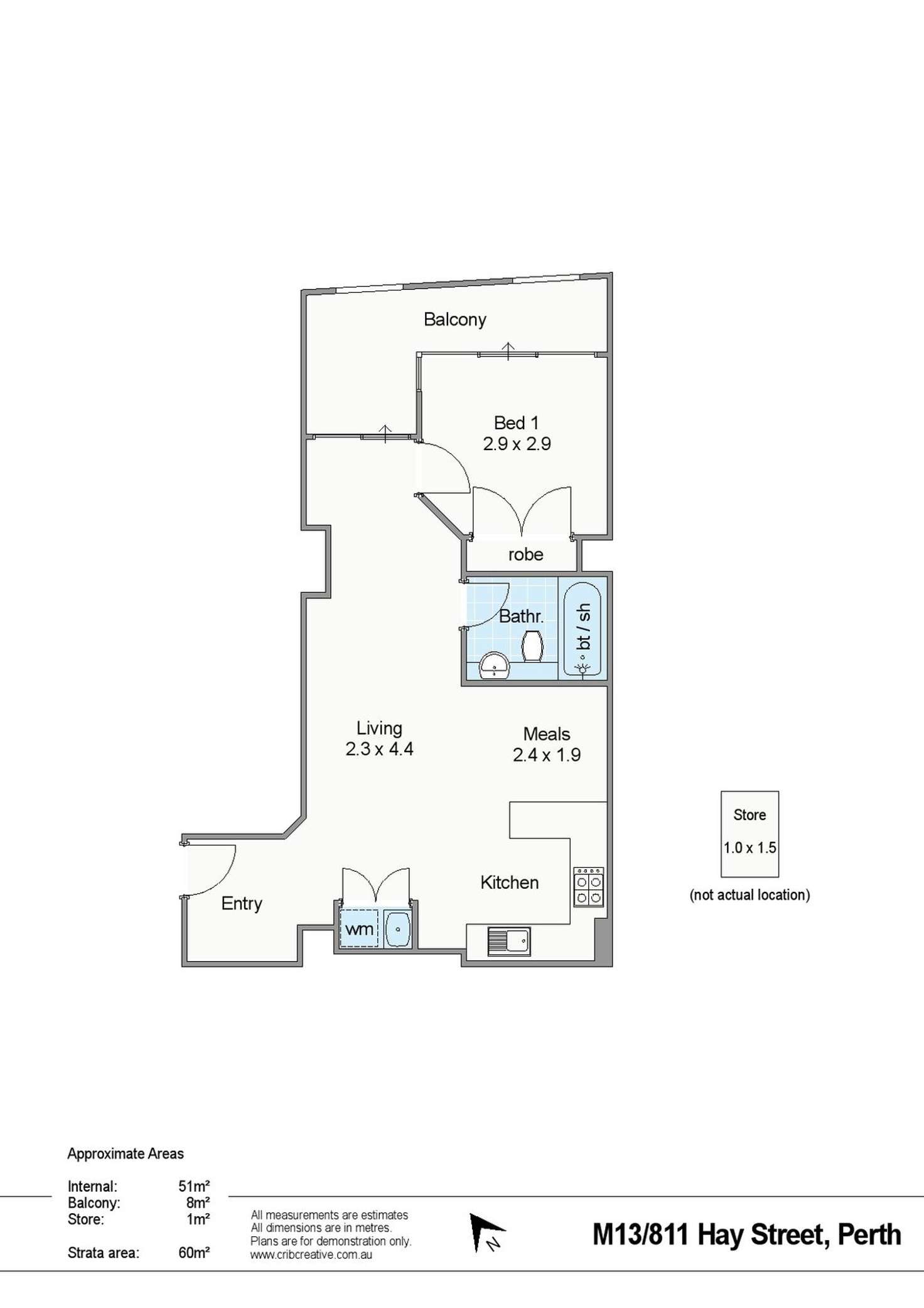 Floorplan of Homely apartment listing, M13/811 Hay Street, Perth WA 6000