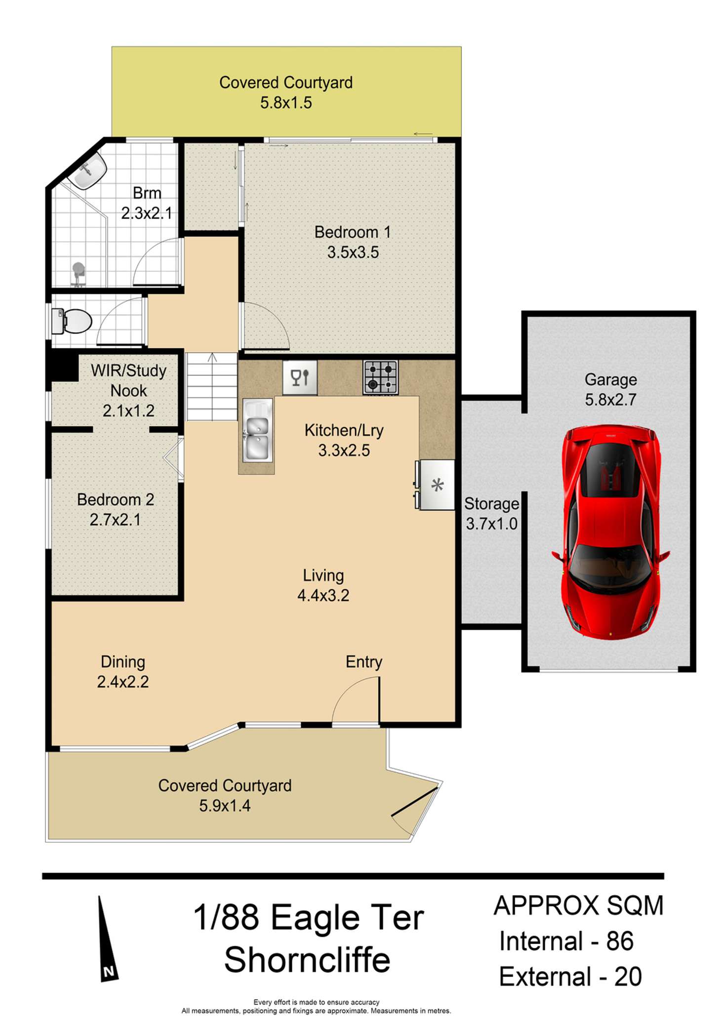 Floorplan of Homely unit listing, 1/88 Eagle Terrace, Sandgate QLD 4017