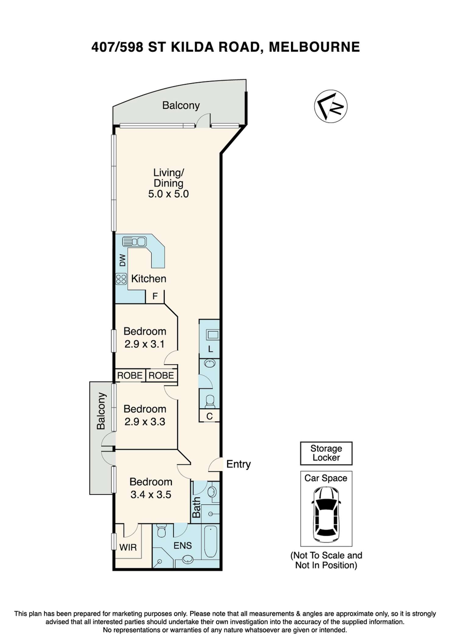 Floorplan of Homely apartment listing, 407/598 St. Kilda Road, Melbourne VIC 3004