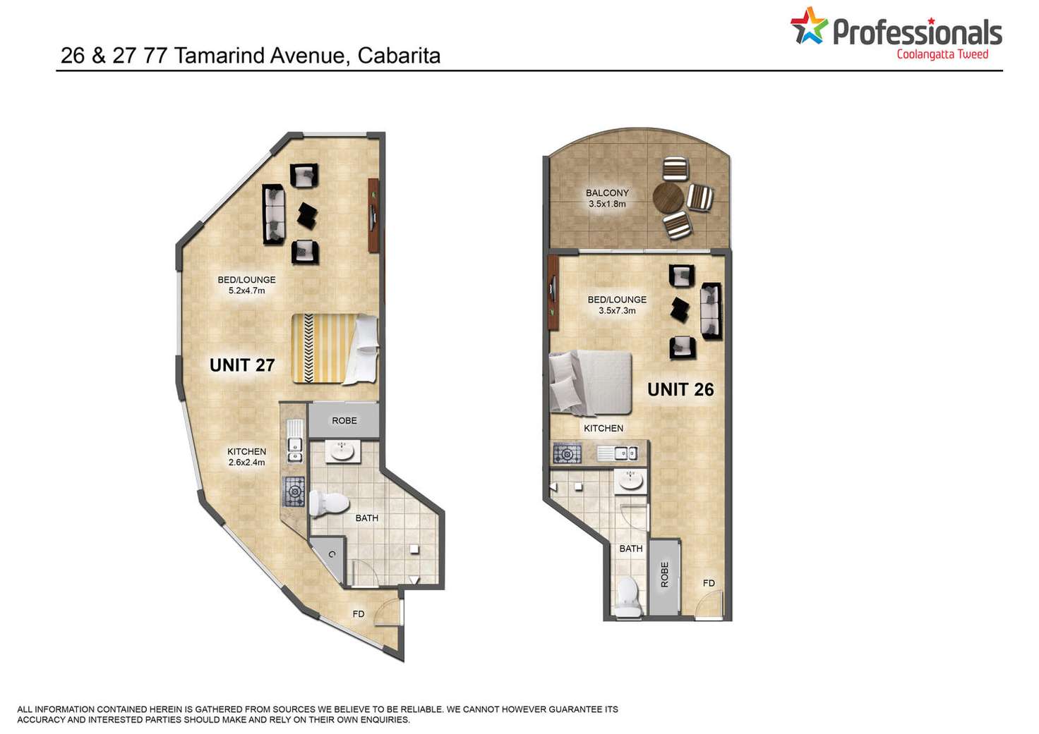 Floorplan of Homely unit listing, 26 & 27/77 Tamarind Avenue, Cabarita Beach NSW 2488