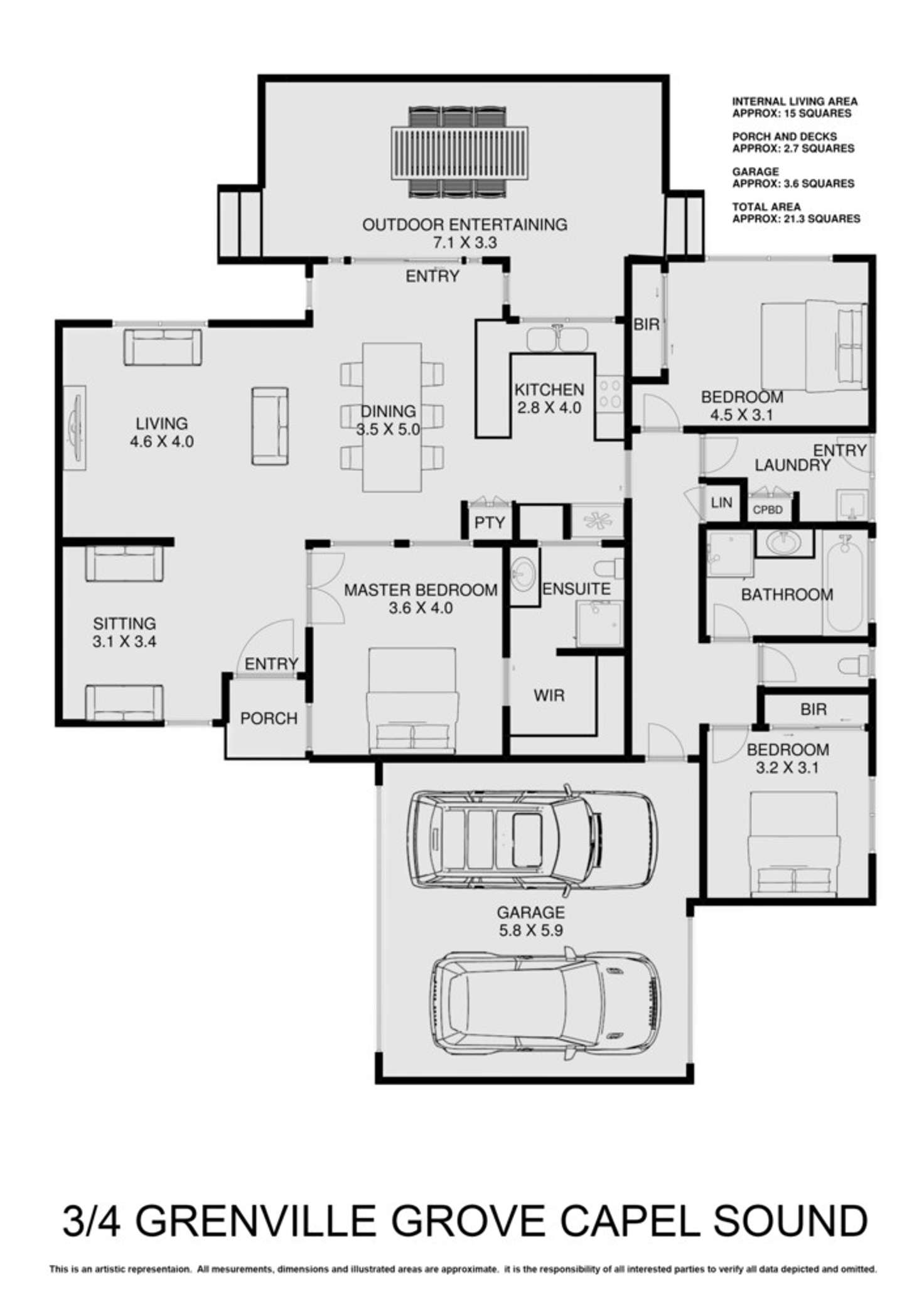 Floorplan of Homely townhouse listing, 3/4 Grenville Grove, Capel Sound VIC 3940