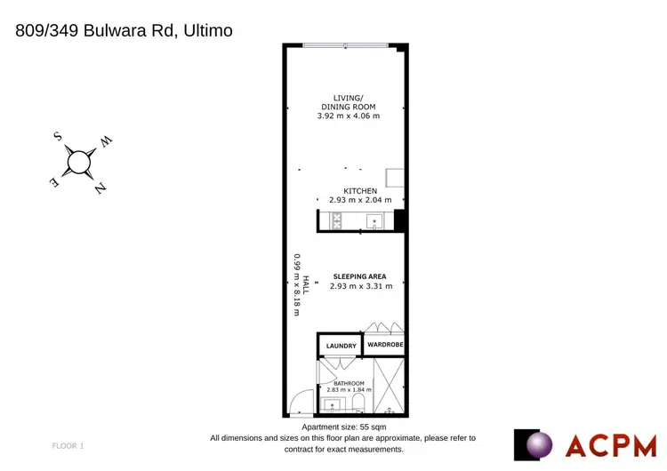 Floorplan of Homely studio listing, 809/349 Bulwara Road, Ultimo NSW 2007