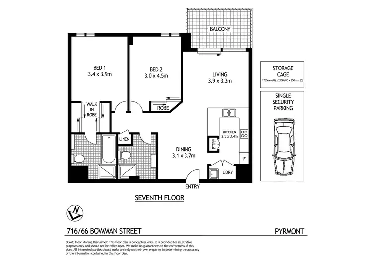Floorplan of Homely apartment listing, 716/66 Bowman Street, Pyrmont NSW 2009