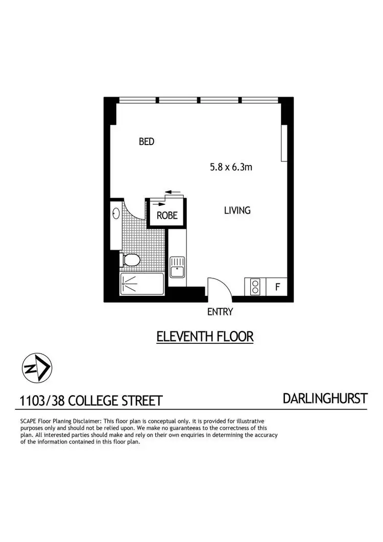 Floorplan of Homely studio listing, 1103/38 College Street, Darlinghurst NSW 2010