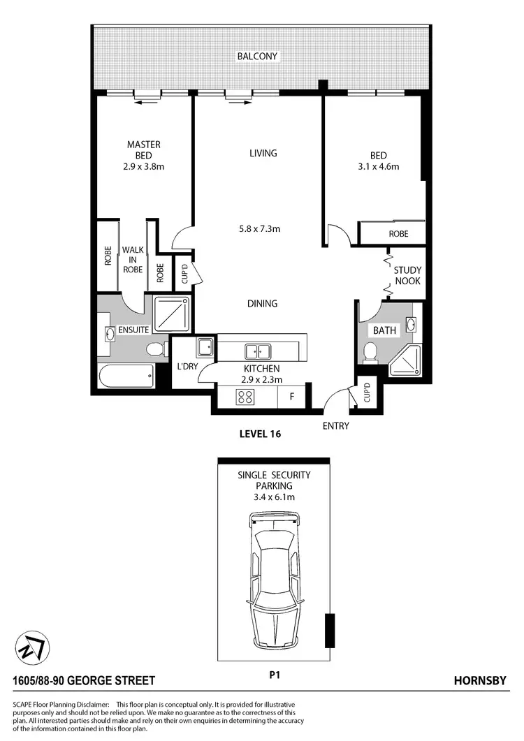 Floorplan of Homely apartment listing, 1605/88-90 George Street, Hornsby NSW 2077