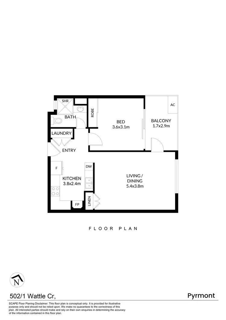 Floorplan of Homely apartment listing, 502/1 Wattle Crescent, Pyrmont NSW 2009