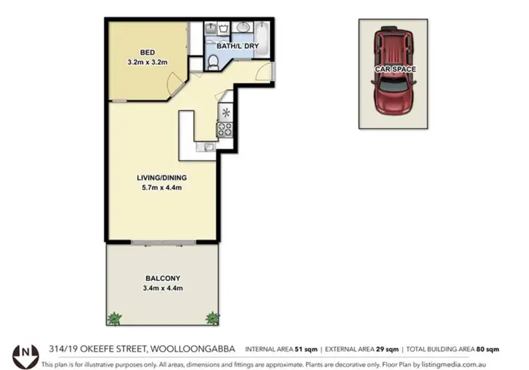 Floorplan of Homely unit listing, 314/19 O'Keefe Street, Woolloongabba QLD 4102