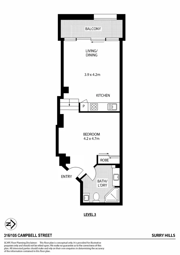 Floorplan of Homely apartment listing, 316/105 Campbell Street, Surry Hills NSW 2010