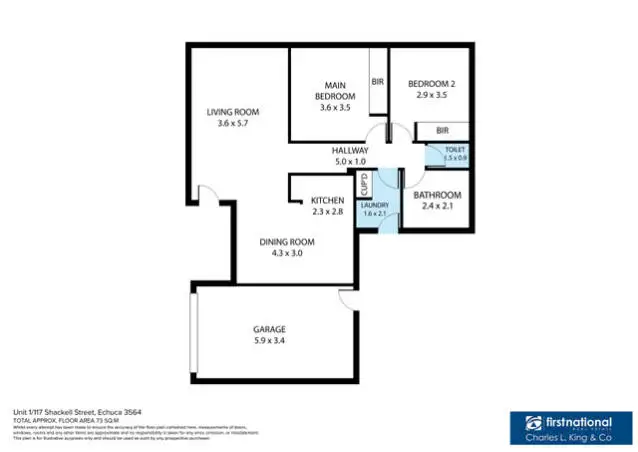 Floorplan of Homely unit listing, 1/117 Shackell Street, Echuca VIC 3564