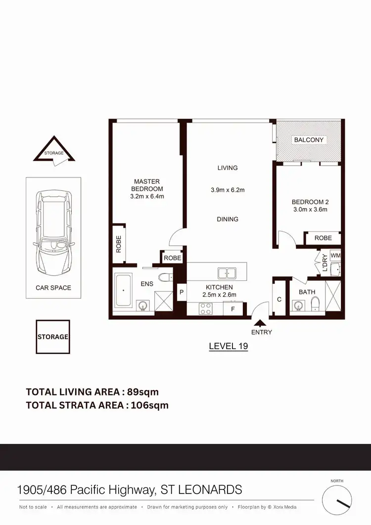 Floorplan of Homely apartment listing, 1905/486 Pacific Highway, St Leonards NSW 2065