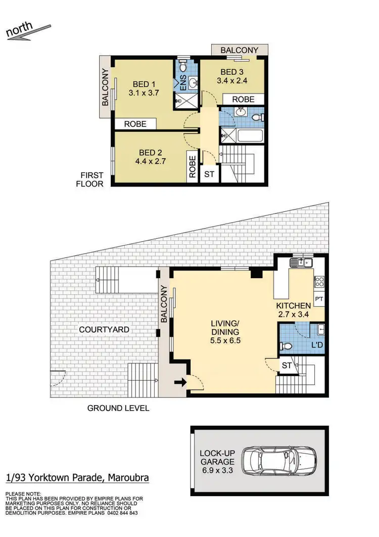 Floorplan of Homely townhouse listing, 1/93 Yorktown Parade, Maroubra NSW 2035