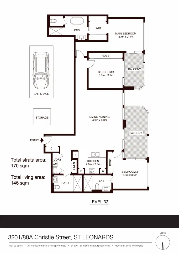 Floorplan of Homely apartment listing, 3201/88A Christie Street, St Leonards NSW 2065