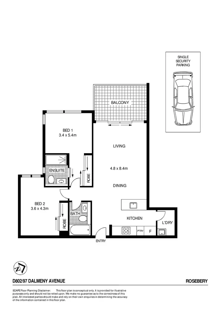 Floorplan of Homely apartment listing, D802/95-97 Dalmeny Avenue, Rosebery NSW 2018
