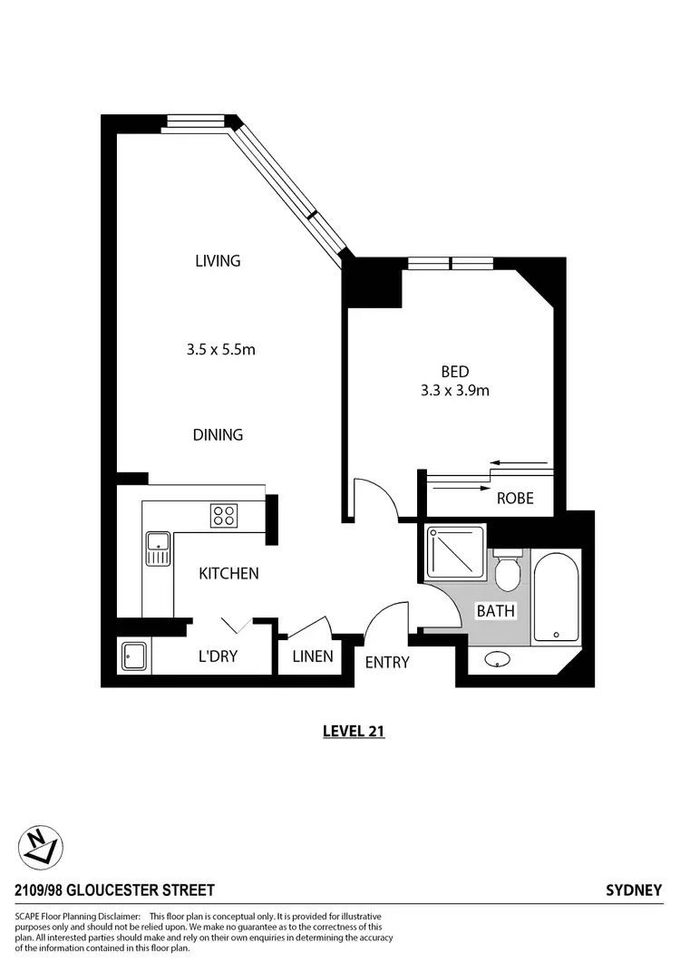 Floorplan of Homely apartment listing, 2109/98 Gloucester Street, Sydney NSW 2000