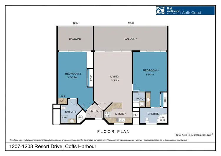 Floorplan of Homely apartment listing, 1207-1208 Pacific Bay Resort, Coffs Harbour NSW 2450