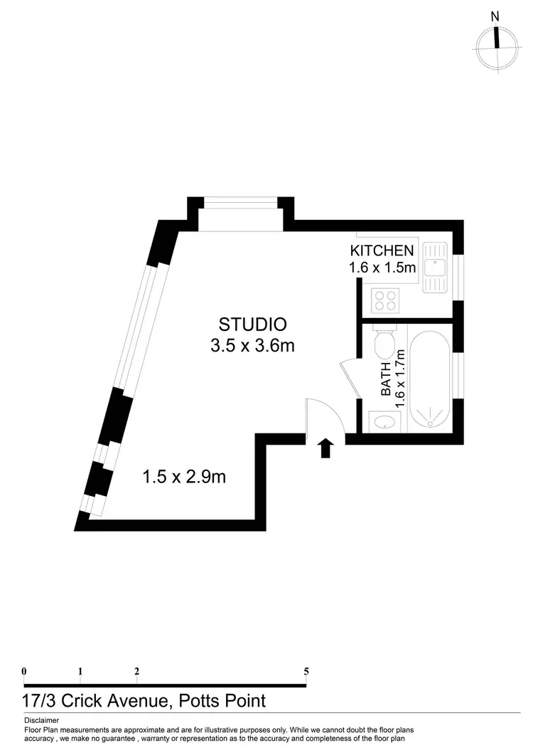 Floorplan of Homely studio listing, 17/3 Crick Avenue, Elizabeth Bay NSW 2011