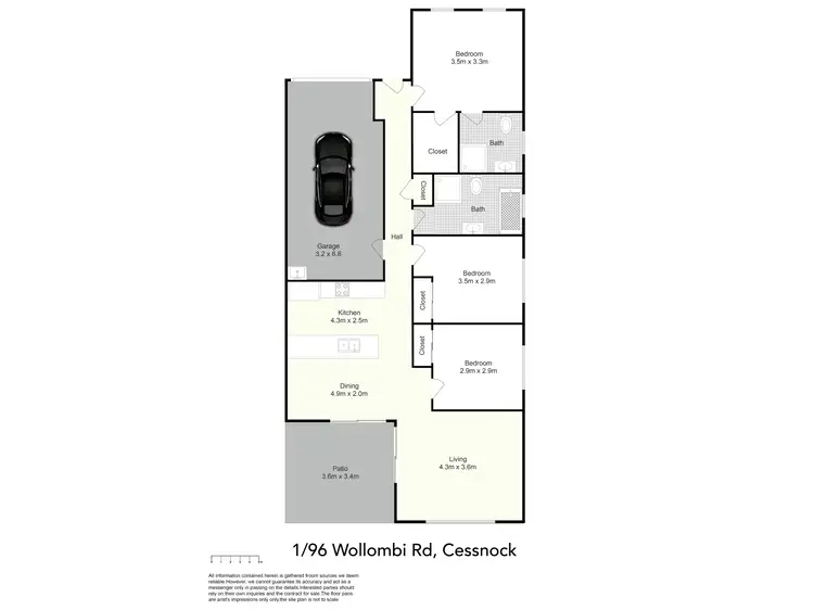 Floorplan of Homely semi-detached listing, 1/96 Wollombi Road, Cessnock NSW 2325