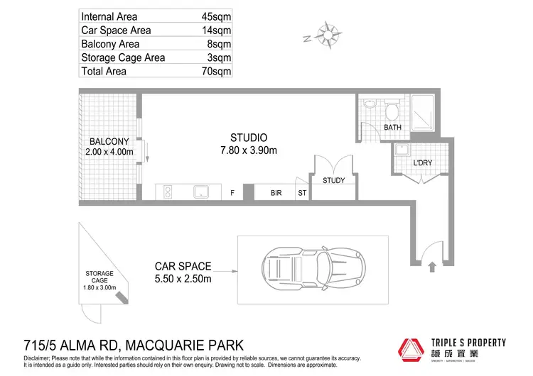 Floorplan of Homely studio listing, 715/5 Alma Road, Macquarie Park NSW 2113