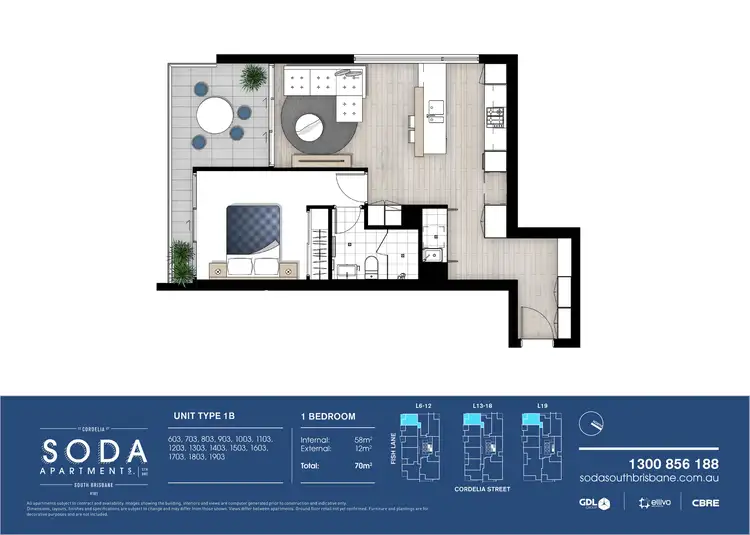 Floorplan of Homely apartment listing, 1203/27 Cordelia Street, South Brisbane QLD 4101