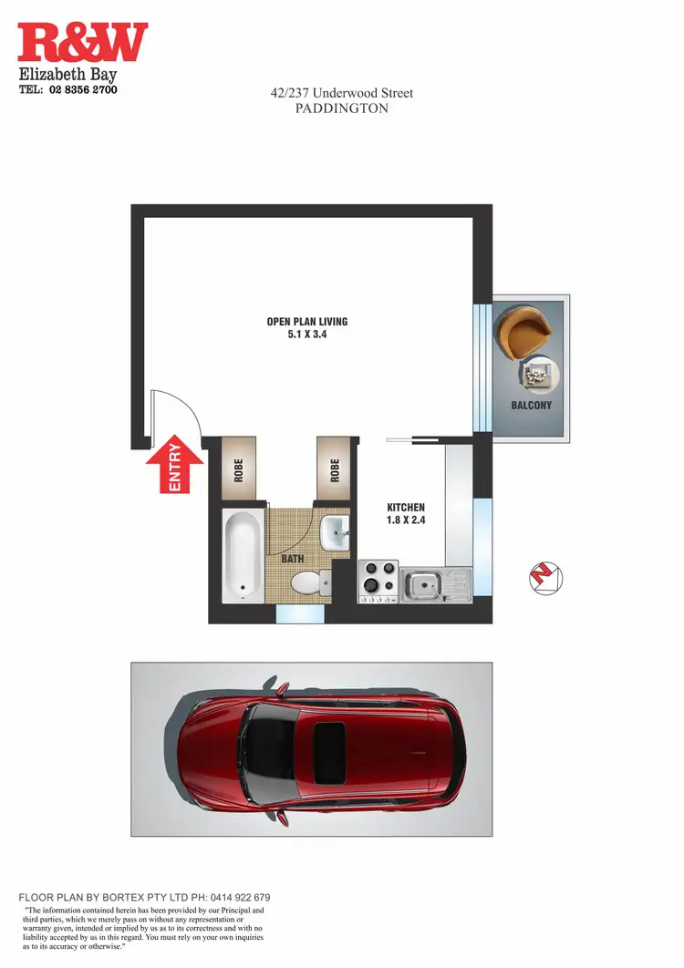 Floorplan of Homely studio listing, 42/237 Underwood Street, Paddington NSW 2021
