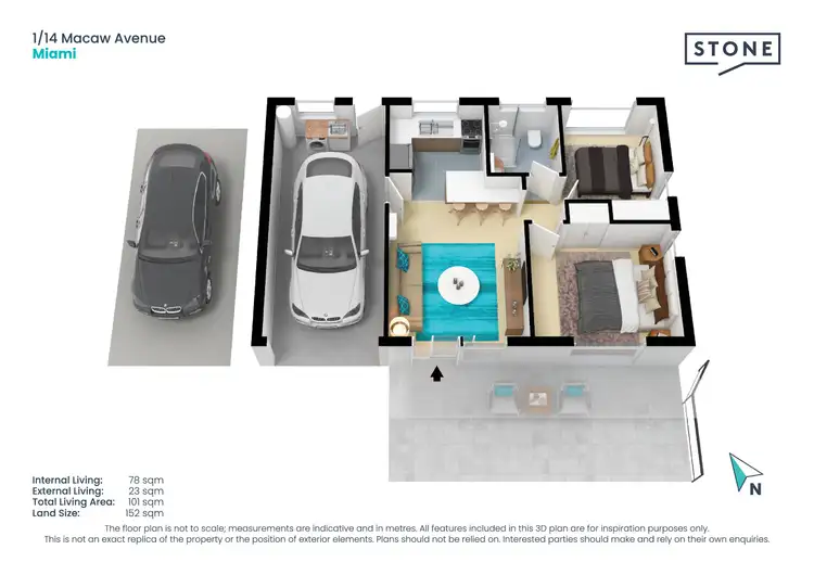 Floorplan of Homely semi-detached listing, 1/14 Macaw Avenue, Miami QLD 4220