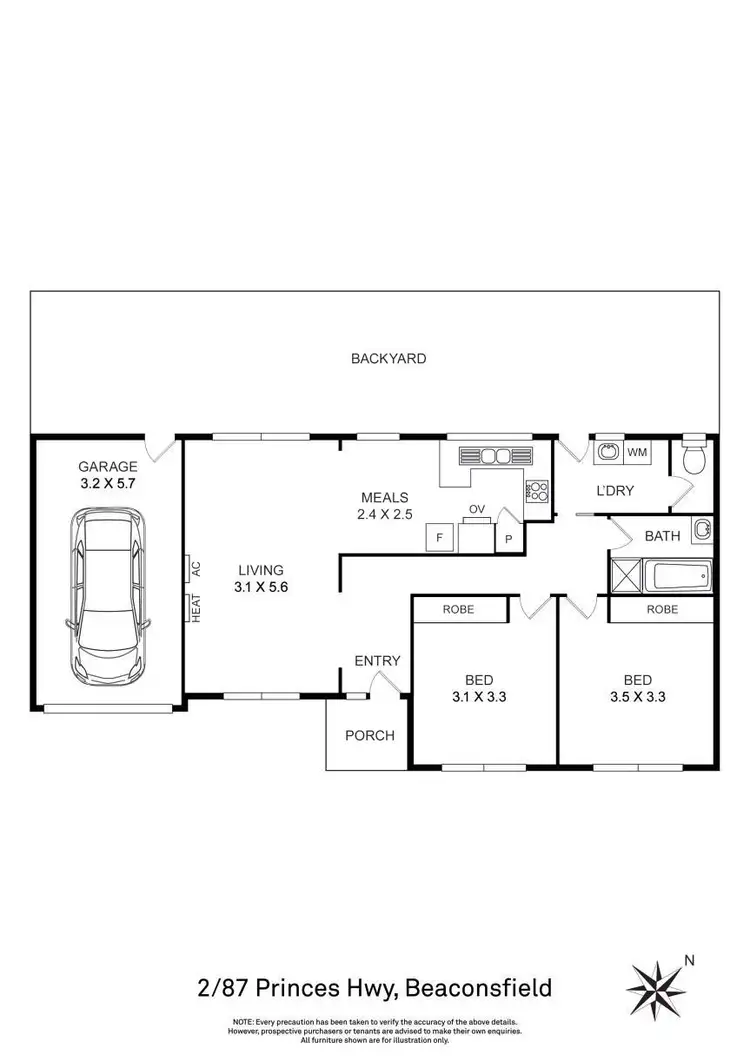Floorplan of Homely unit listing, 2/87 Old Princes Highway, Beaconsfield VIC 3807