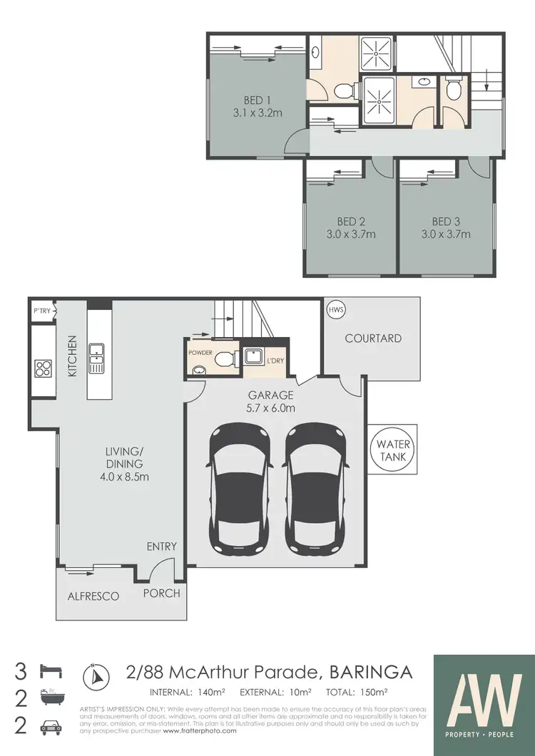Floorplan of Homely semi-detached listing, 2/88 McArthur Parade, Baringa QLD 4551