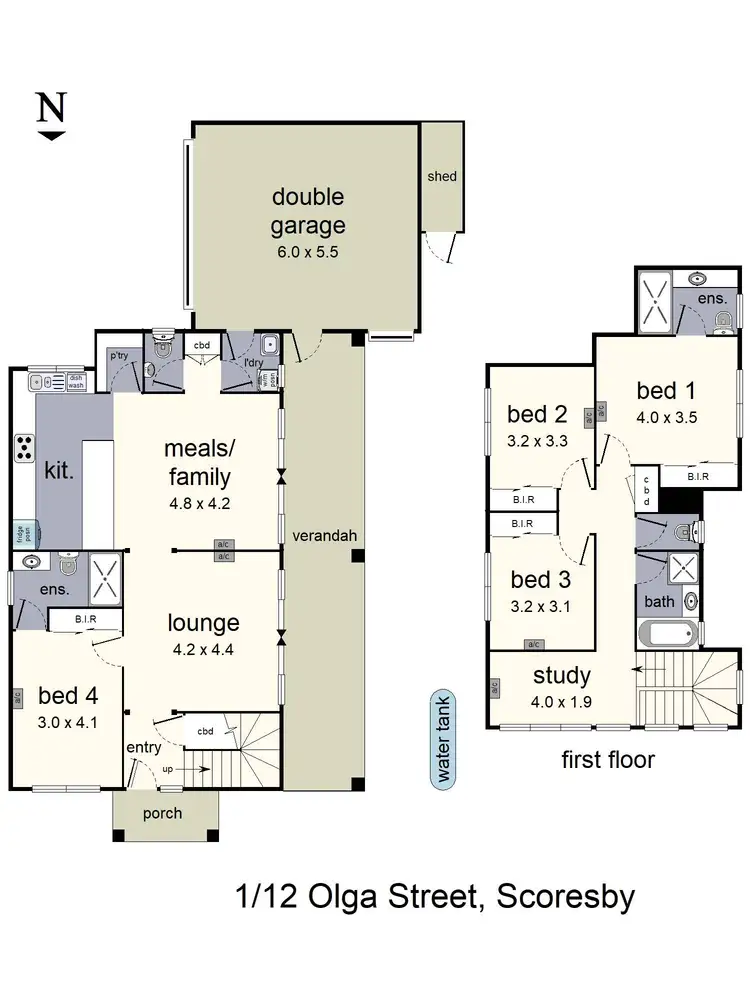 Floorplan of Homely townhouse listing, 1/12 Olga Street, Scoresby VIC 3179