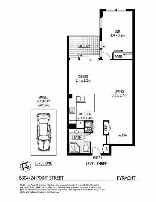 Floorplan of Homely apartment listing, B304/24 Point Street, Pyrmont NSW 2009