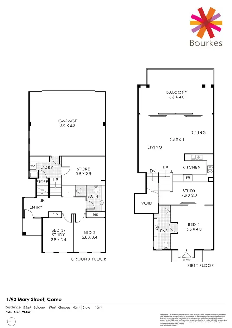 Floorplan of Homely townhouse listing, 1/93 Mary Street, Como WA 6152