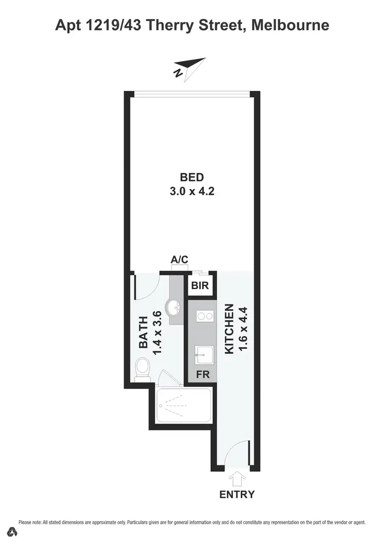 Floorplan of Homely studio listing, 1219/43 Therry Street, Melbourne VIC 3000