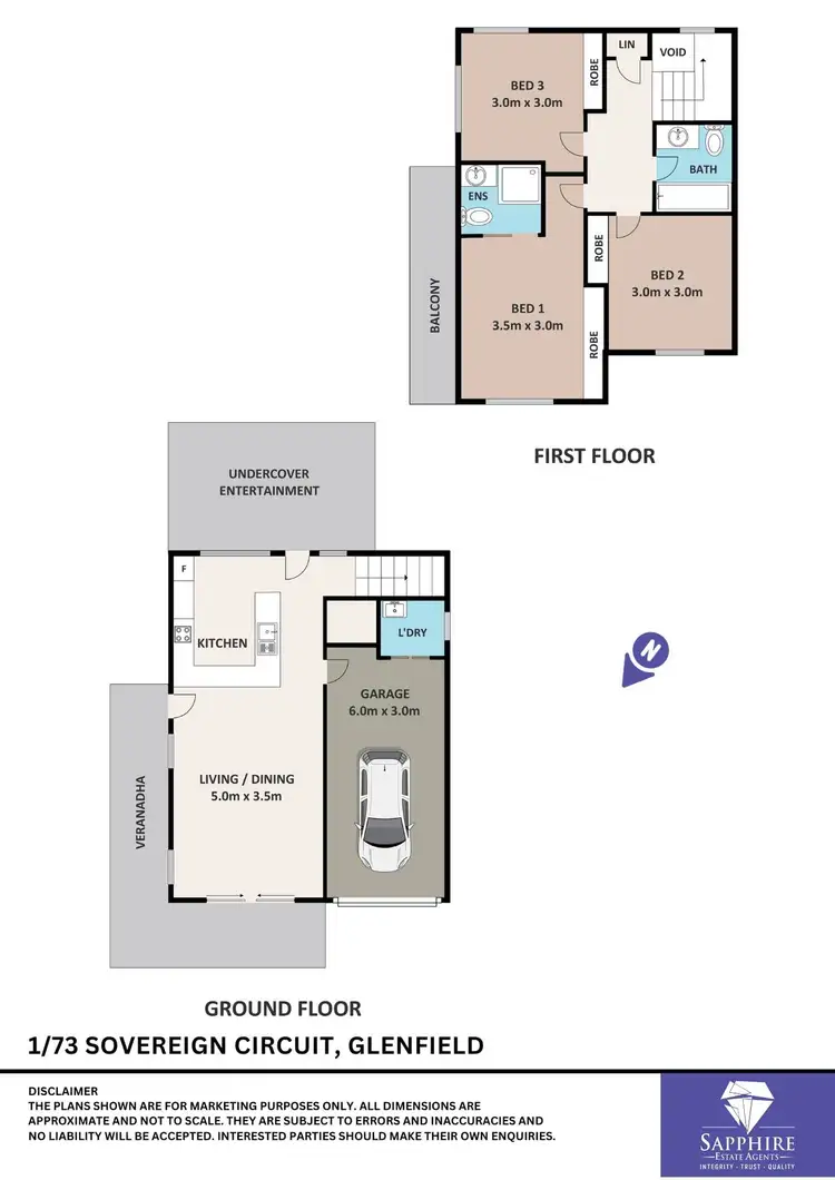 Floorplan of Homely townhouse listing, 1/73 Sovereign Circuit, Glenfield NSW 2167