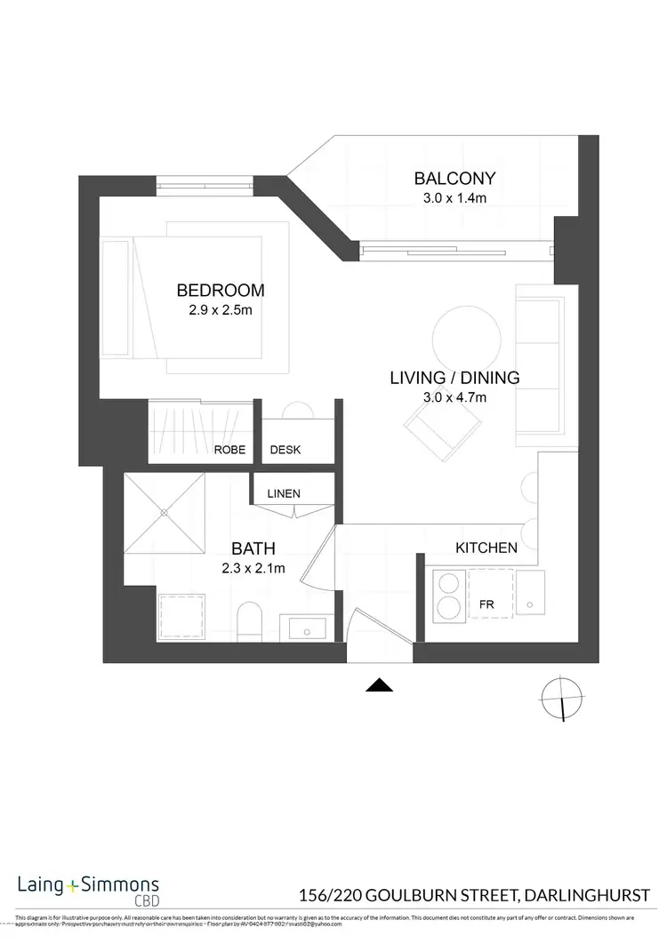 Floorplan of Homely studio listing, 156/220 Goulburn Street, Darlinghurst NSW 2010