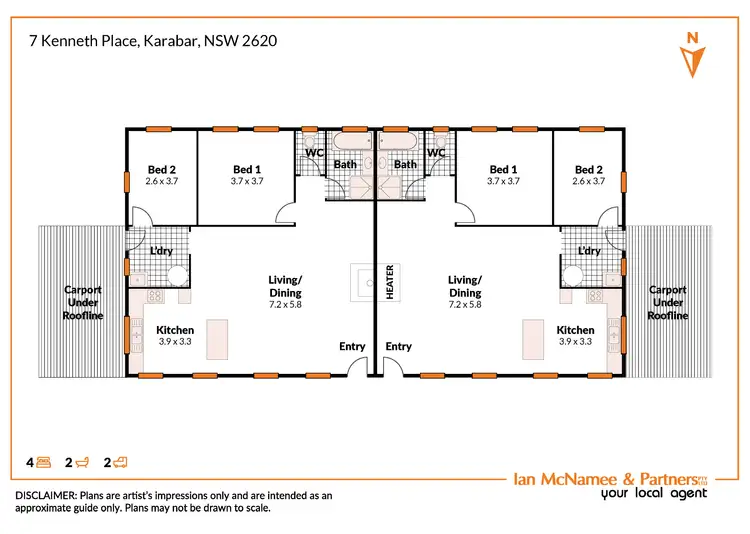 Floorplan of Homely semi-detached listing, 7 Kenneth Place, Karabar NSW 2620