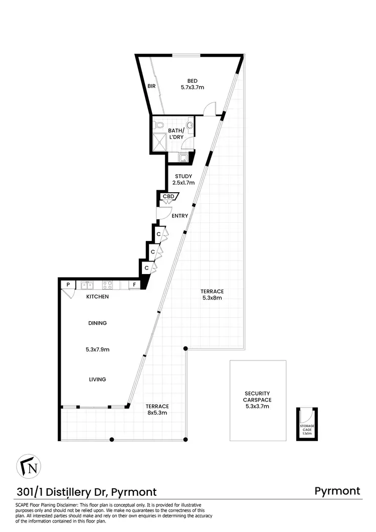 Floorplan of Homely apartment listing, 301/1 Distillery Drive, Pyrmont NSW 2009
