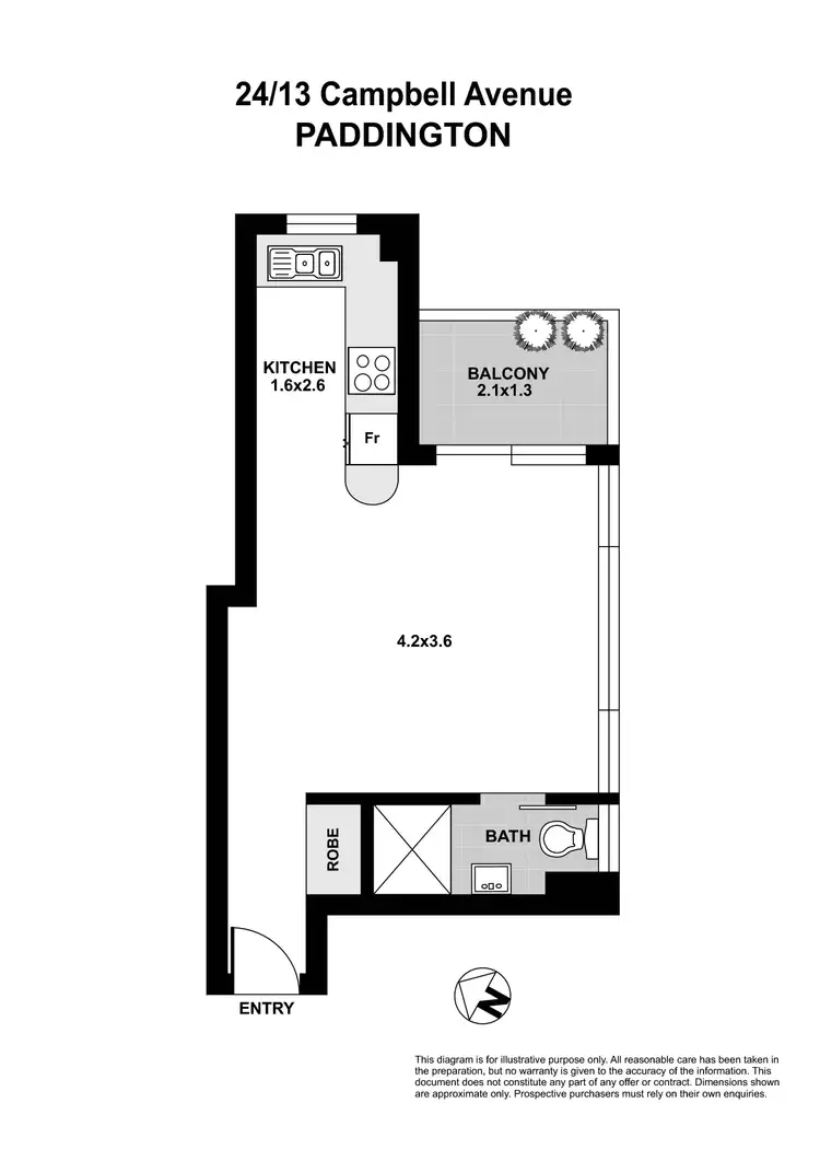 Floorplan of Homely studio listing, 24/13 Campbell Avenue, Paddington NSW 2021