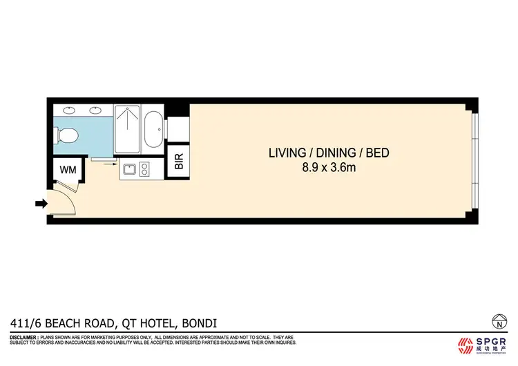 Floorplan of Homely studio listing, 411/6 Beach Road, Bondi Beach NSW 2026