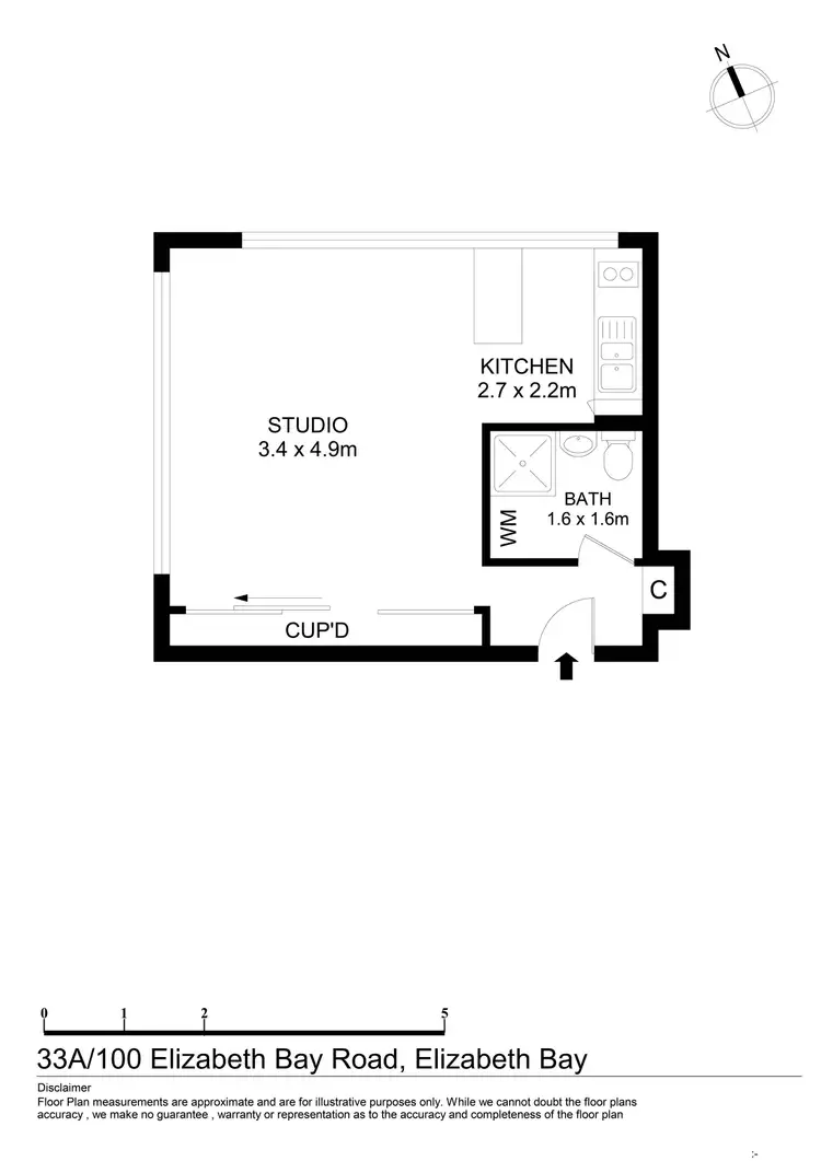 Floorplan of Homely studio listing, 33A/100 Elizabeth Bay Road, Elizabeth Bay NSW 2011