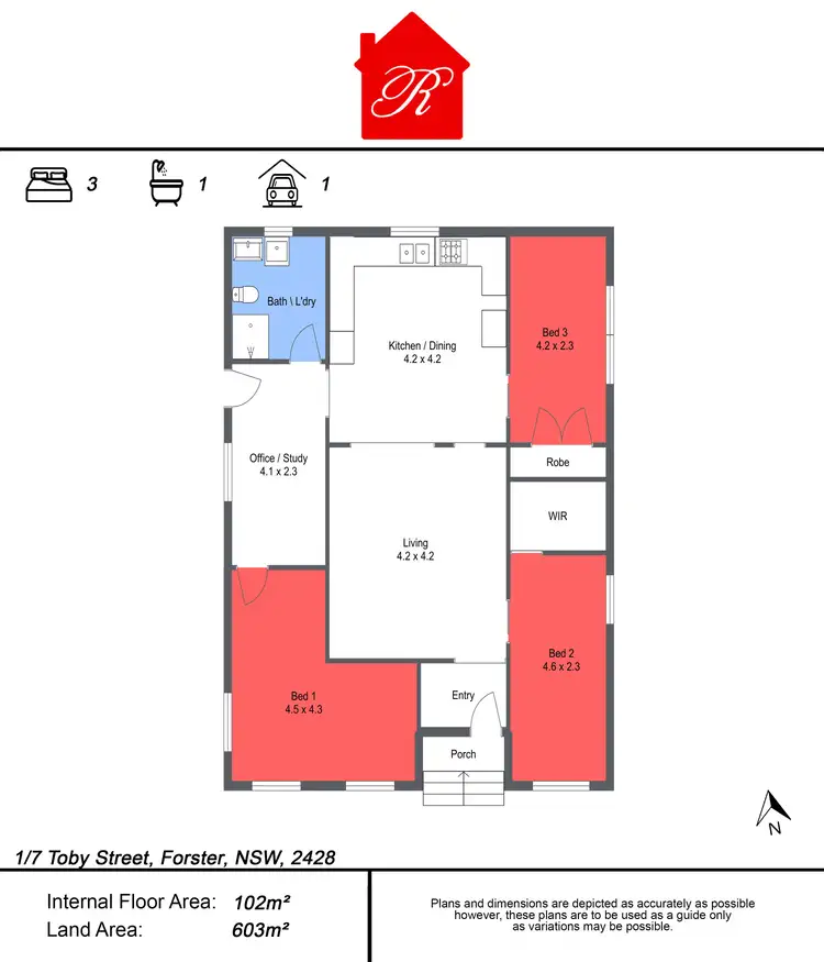 Floorplan of Homely villa listing, 1/7 Toby Street, Forster NSW 2428