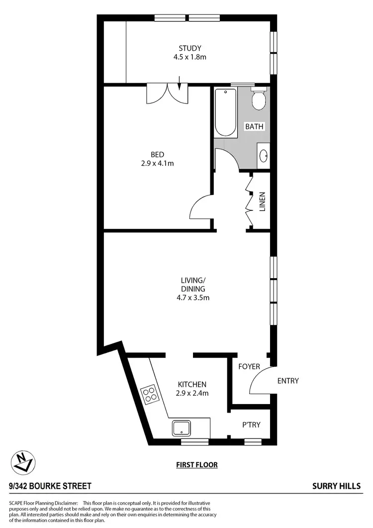 Floorplan of Homely apartment listing, 9/342 Bourke Street, Surry Hills NSW 2010
