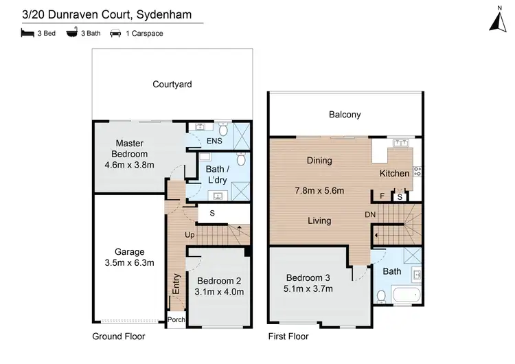 Floorplan of Homely townhouse listing, 3/20 Dunraven Court, Sydenham VIC 3037
